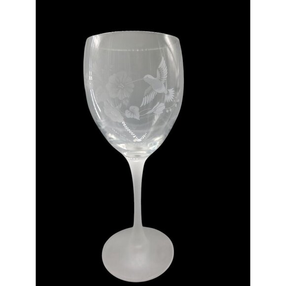 Avon Hummingbird 24% Lead Crystal Wine Goblet Satin Frosted Stem 8.5" Vintage - Picture 1 of 10